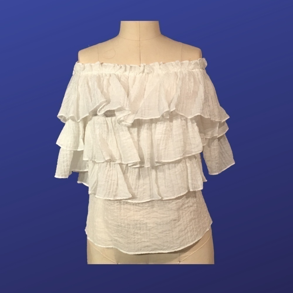 UMGEE Off Shoulder Tiered Ruffle Top, WHITE CRINKLE, Women's Size Medium, NWT